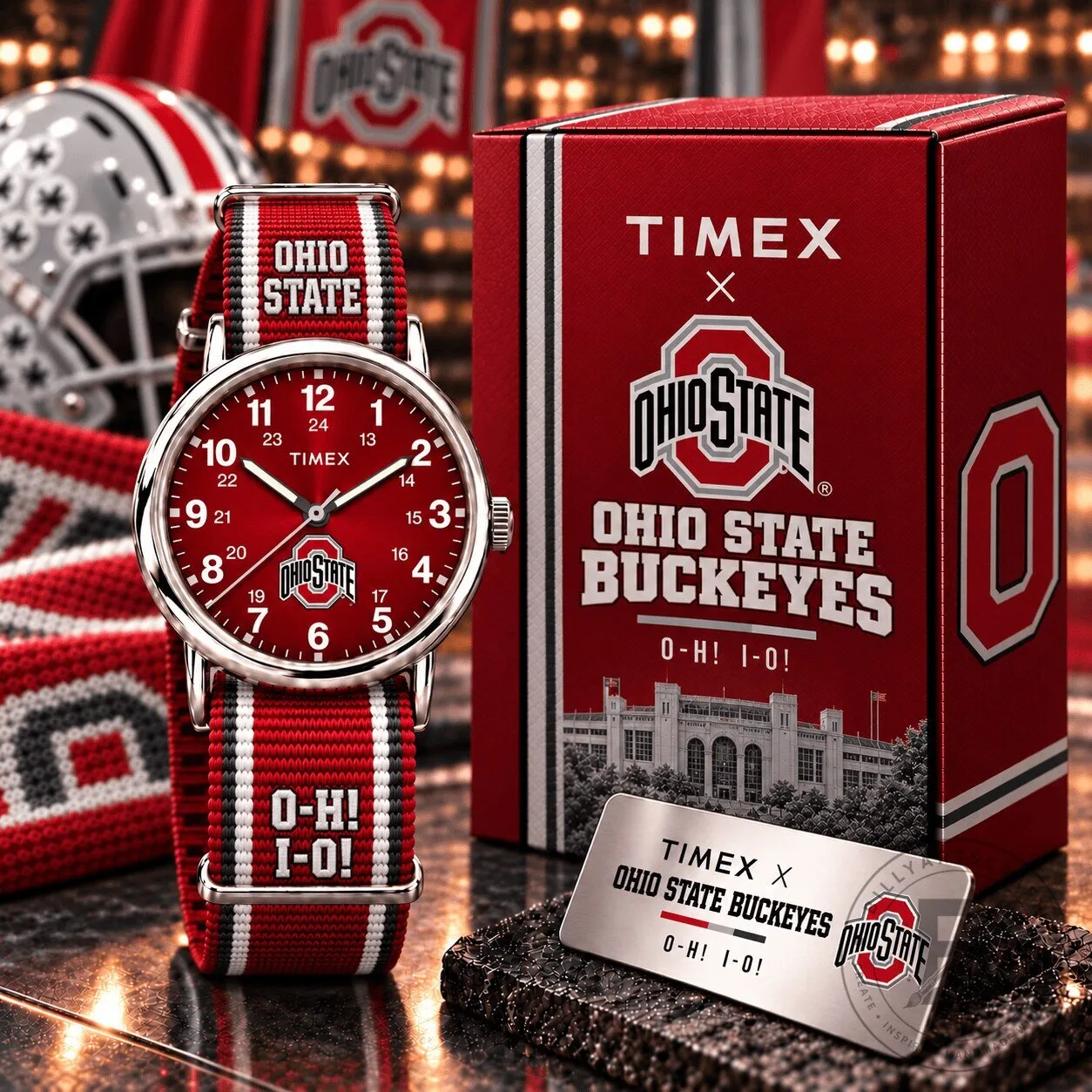 Ohio State Buckeyes Timex Red Striped Watch with Silver Case