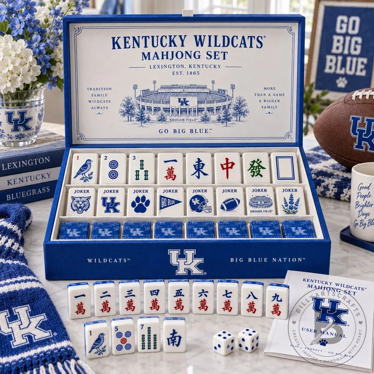 Kentucky Wildcats Mahjong Game Set with Storage Box and Playing Tiles