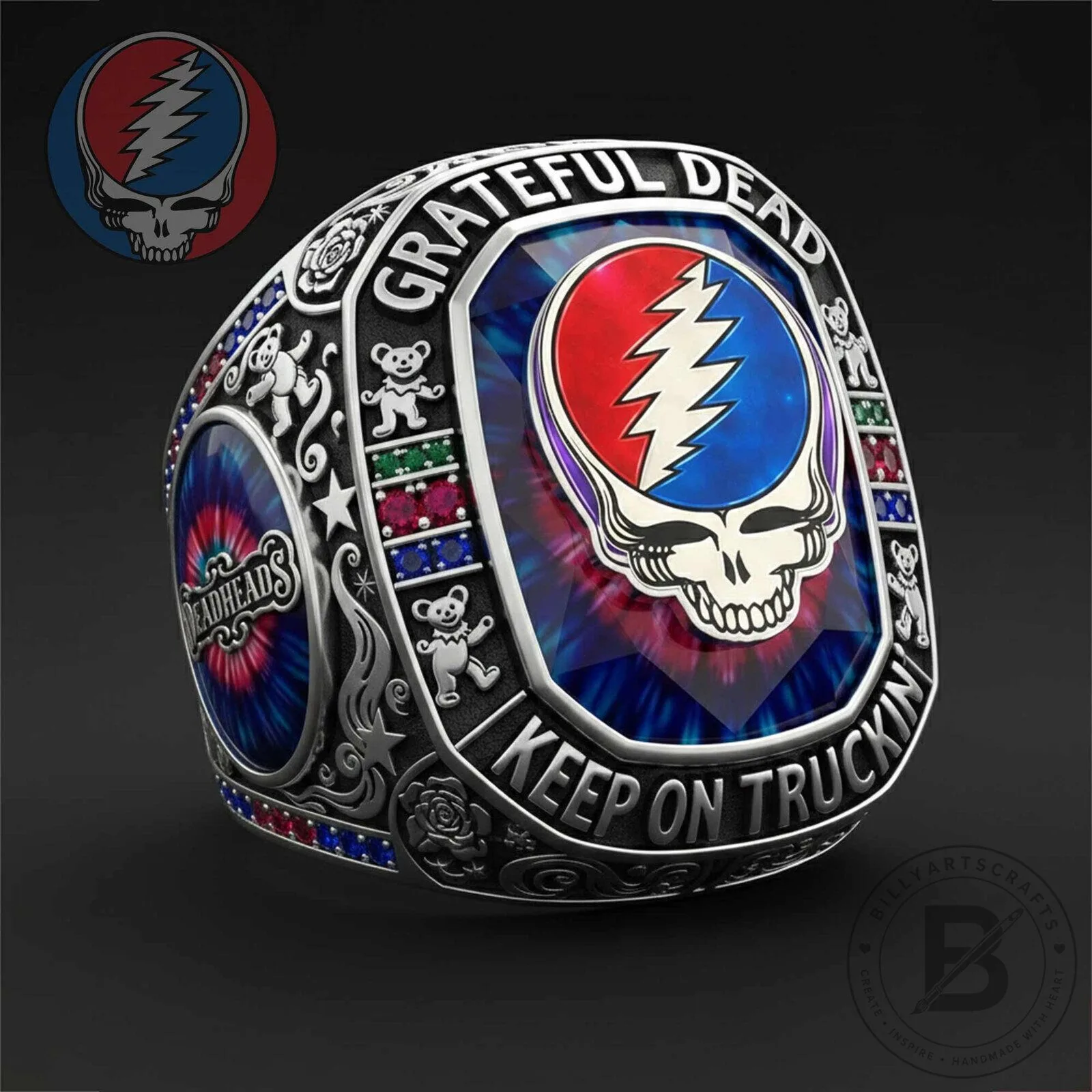 Grateful Dead Keep On Truckin Skull Steal Your Face Ring