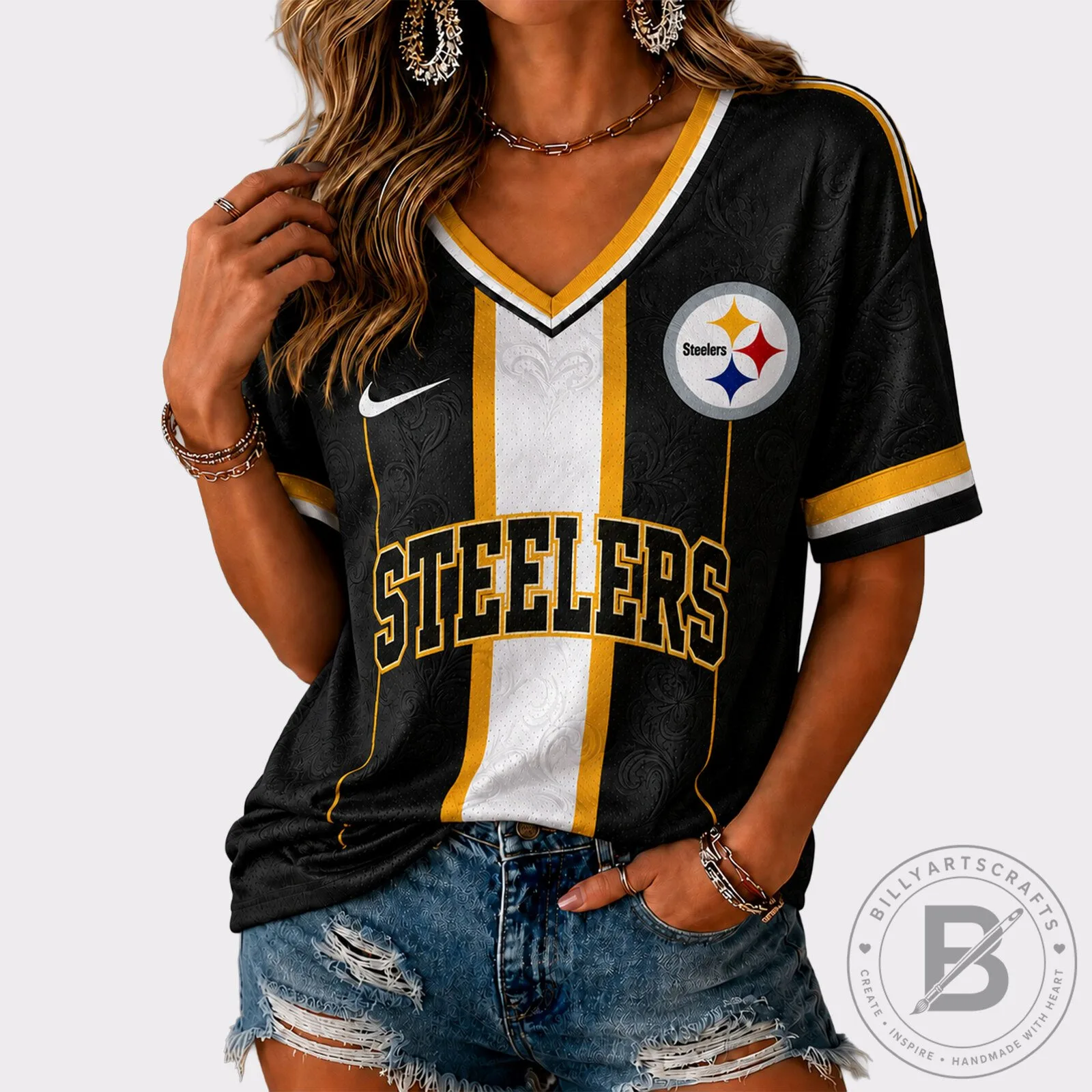 Pittsburgh Steelers NFL Black and Gold Striped Game Day Jersey