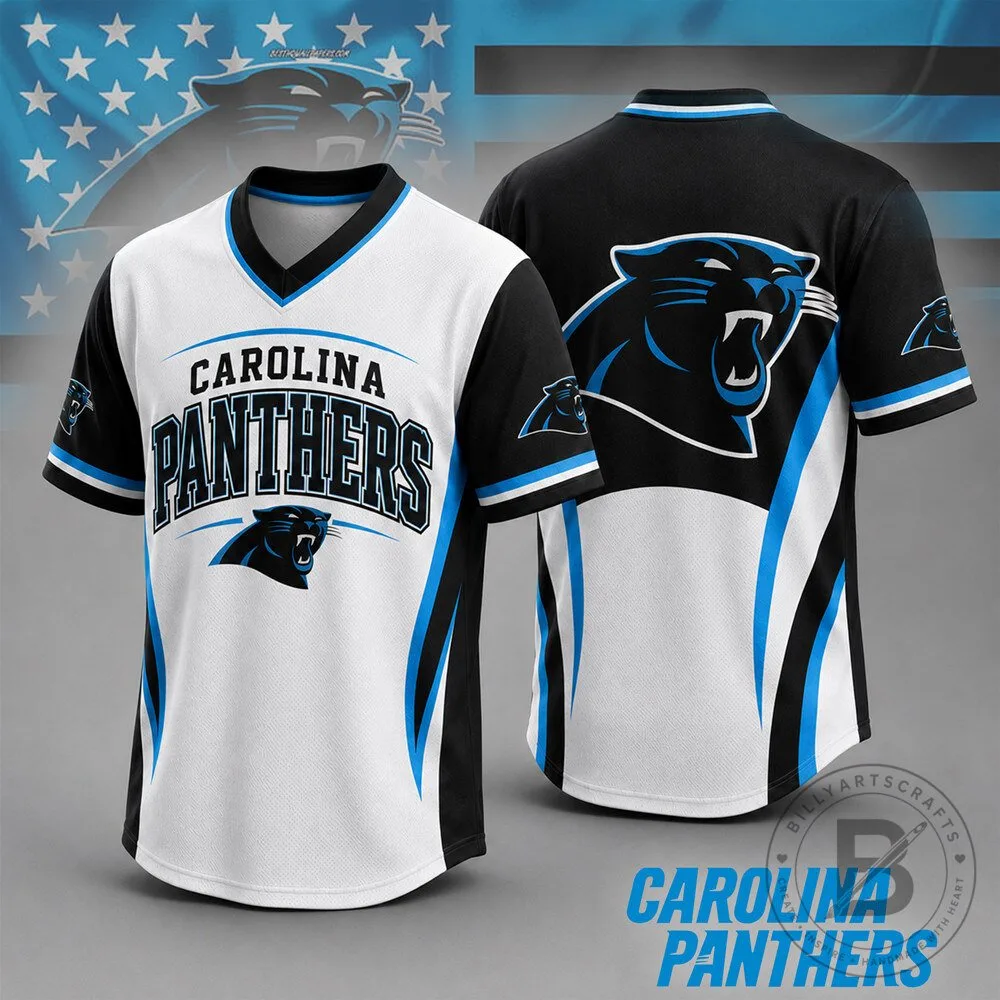 V-Neck Baseball Jersey for Carolina Panthers NFL Team Spirit