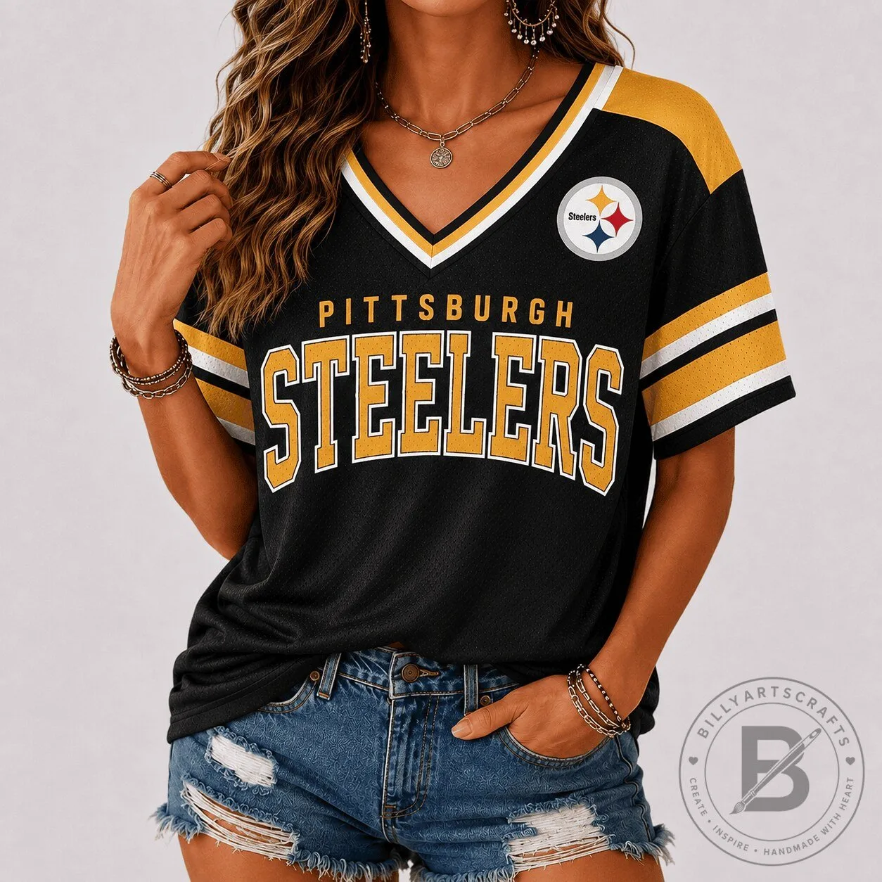 Pittsburgh Steelers NFL Football Team Retro V-Neck Game Day Jersey