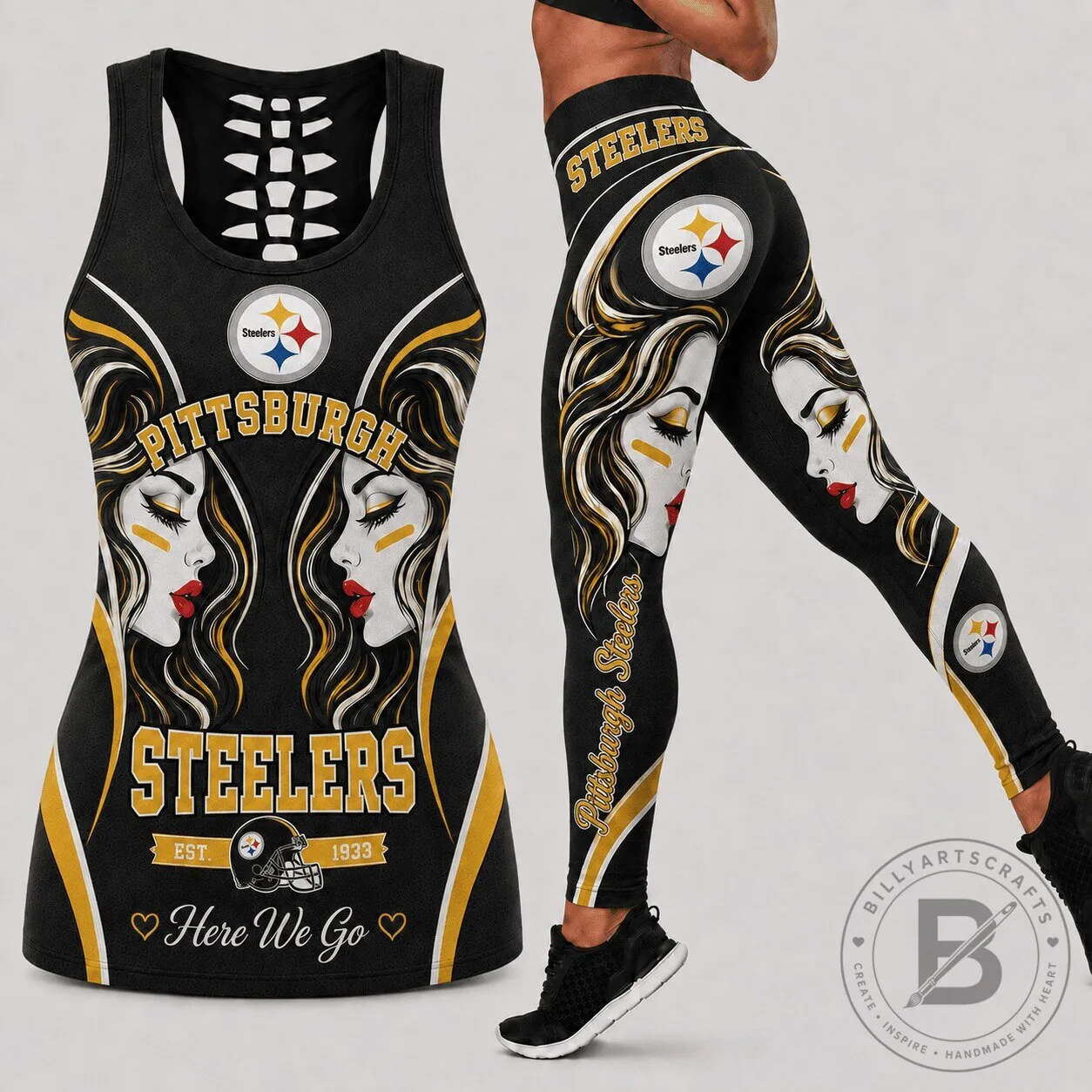 Pittsburgh Steelers Football Team Fan Art Women's Tank Top and Leggings Set