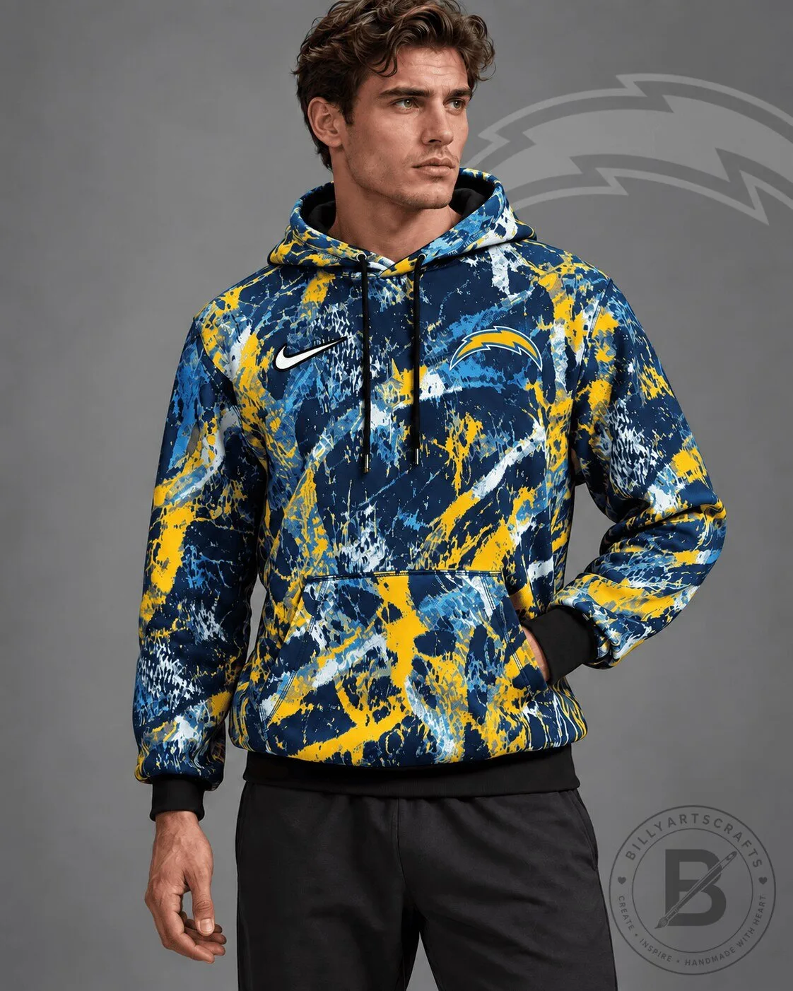 Los Angeles Chargers Paint Splatter Distressed Camouflage Pullover Hoodie