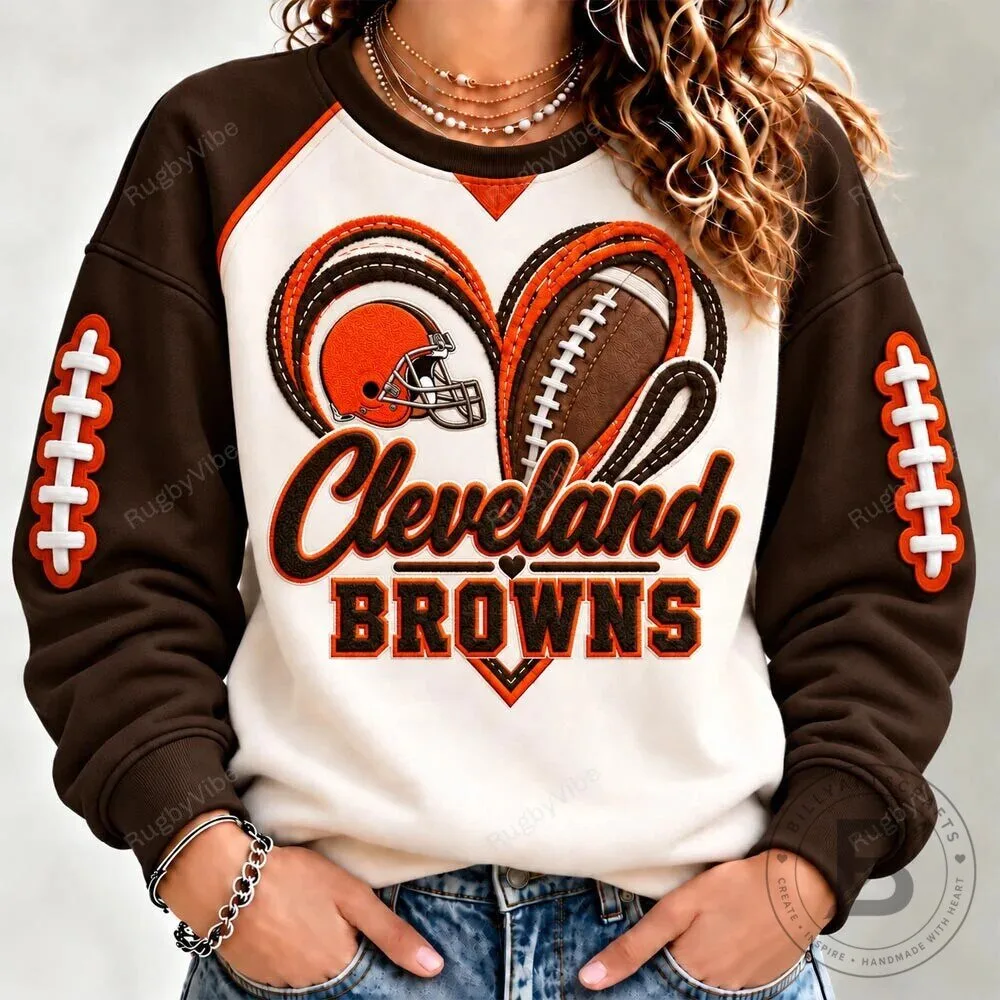 Cleveland Browns Football Team Heart Logo Design Crewneck Sweatshirt