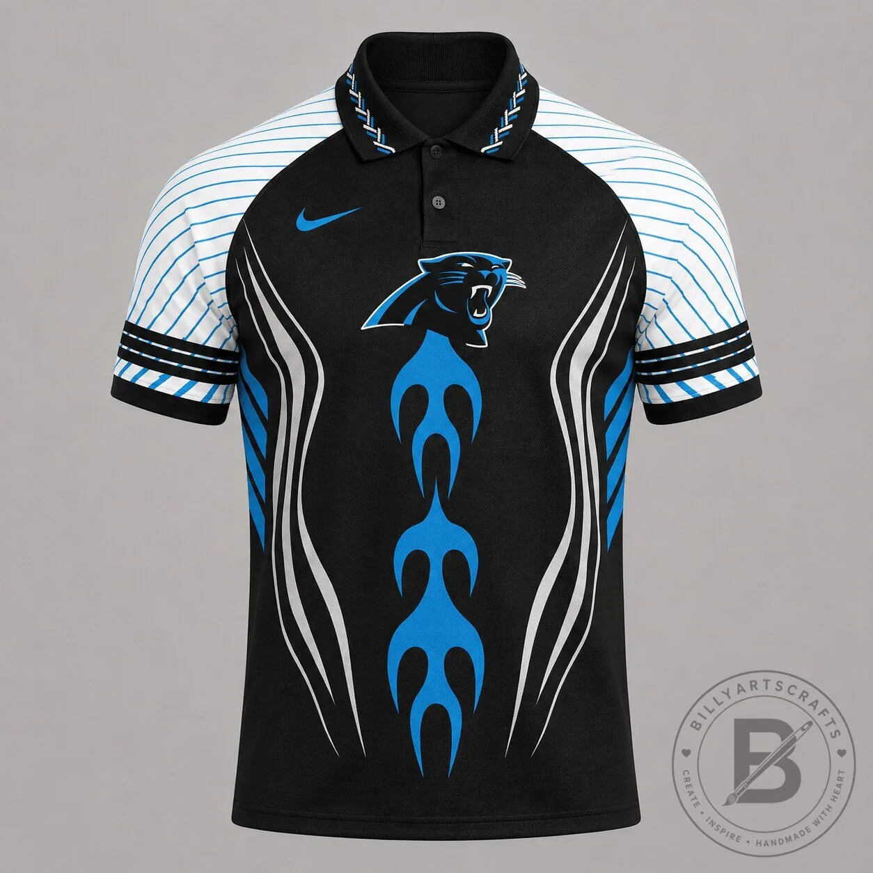 Carolina Panthers National Football League Flame Stripe Athletic Polo Shirt
