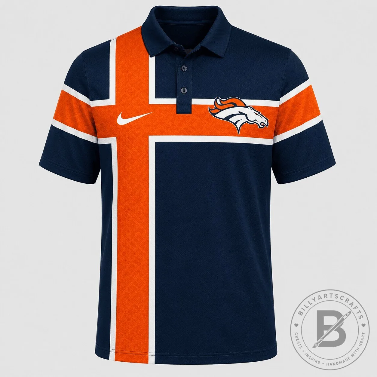 Denver Broncos NFL Football Team Orange Stripe Polo Shirt