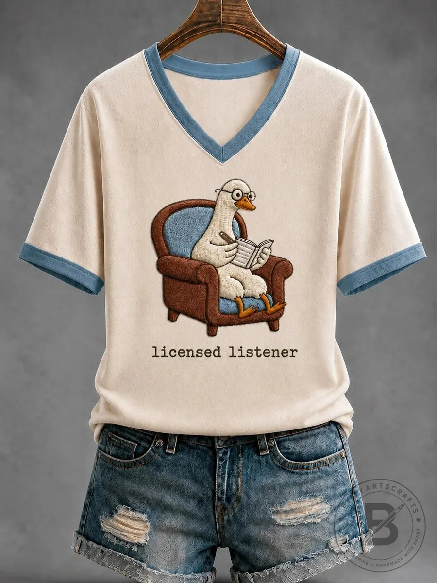 Funny Mental Health Shirt Licensed Listener Goose Graphic V-Neck T-Shirt