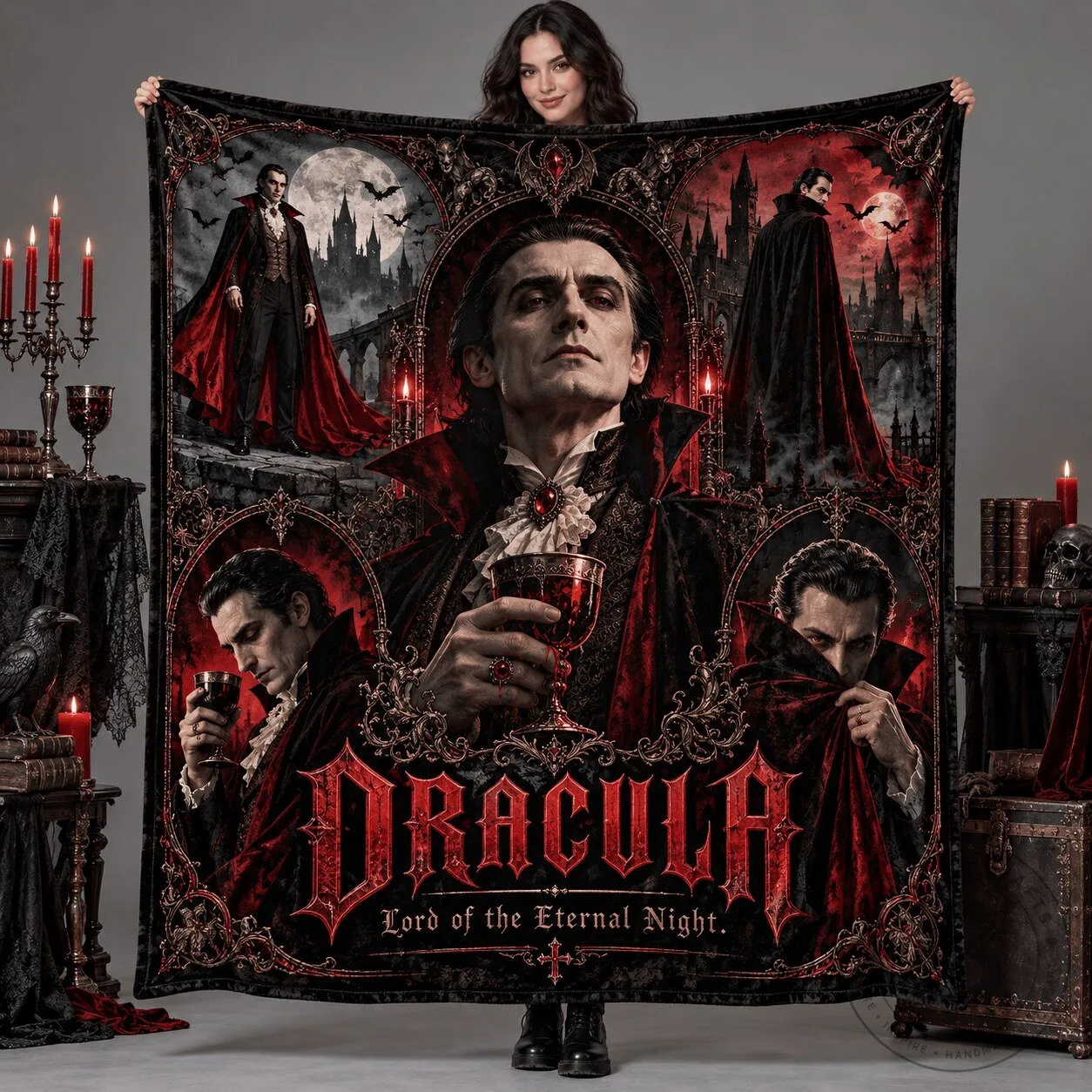 Dracula Lord of the Eternal Night Gothic Vampire Fleece Blanket