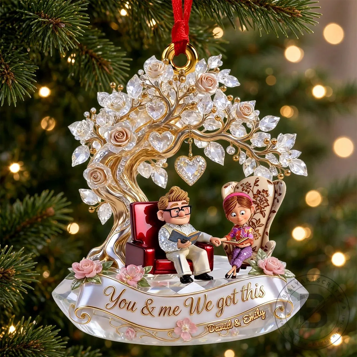 Personalized Couple Reading Under Tree Christmas Ornament