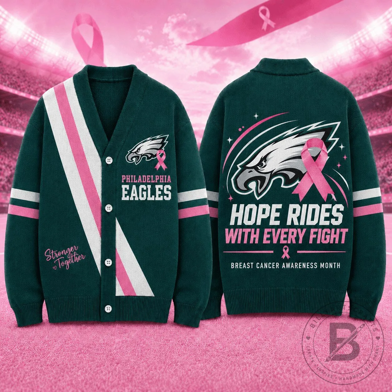 Philadelphia Eagles Breast Cancer Awareness Hope Rides With Every Fight Cardigan