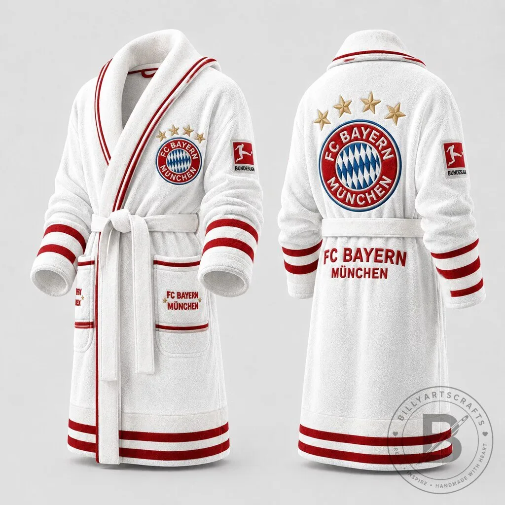 FC Bayern München Football Club Logo Embroidered Plush Bathrobe