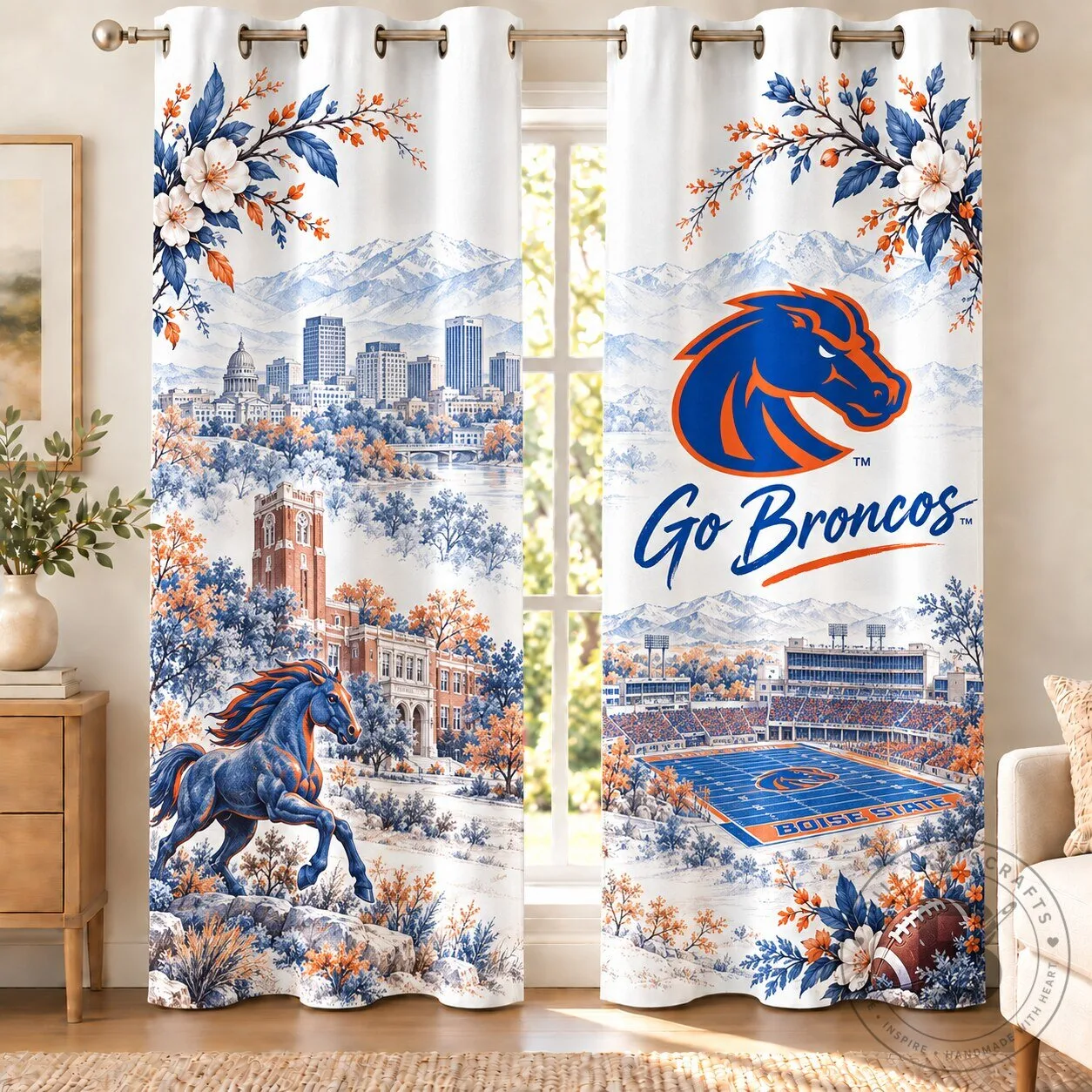 Boise State Broncos Football Team Stadium Scenery Window Curtains