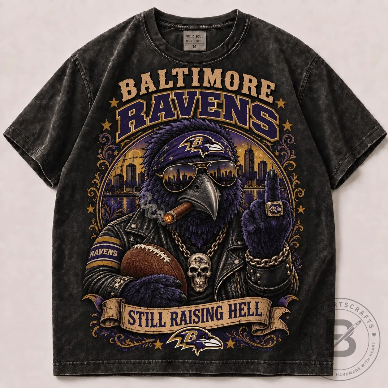 Baltimore Ravens 1d Fan Vintage Washed T-Shirt Still Raising Hell