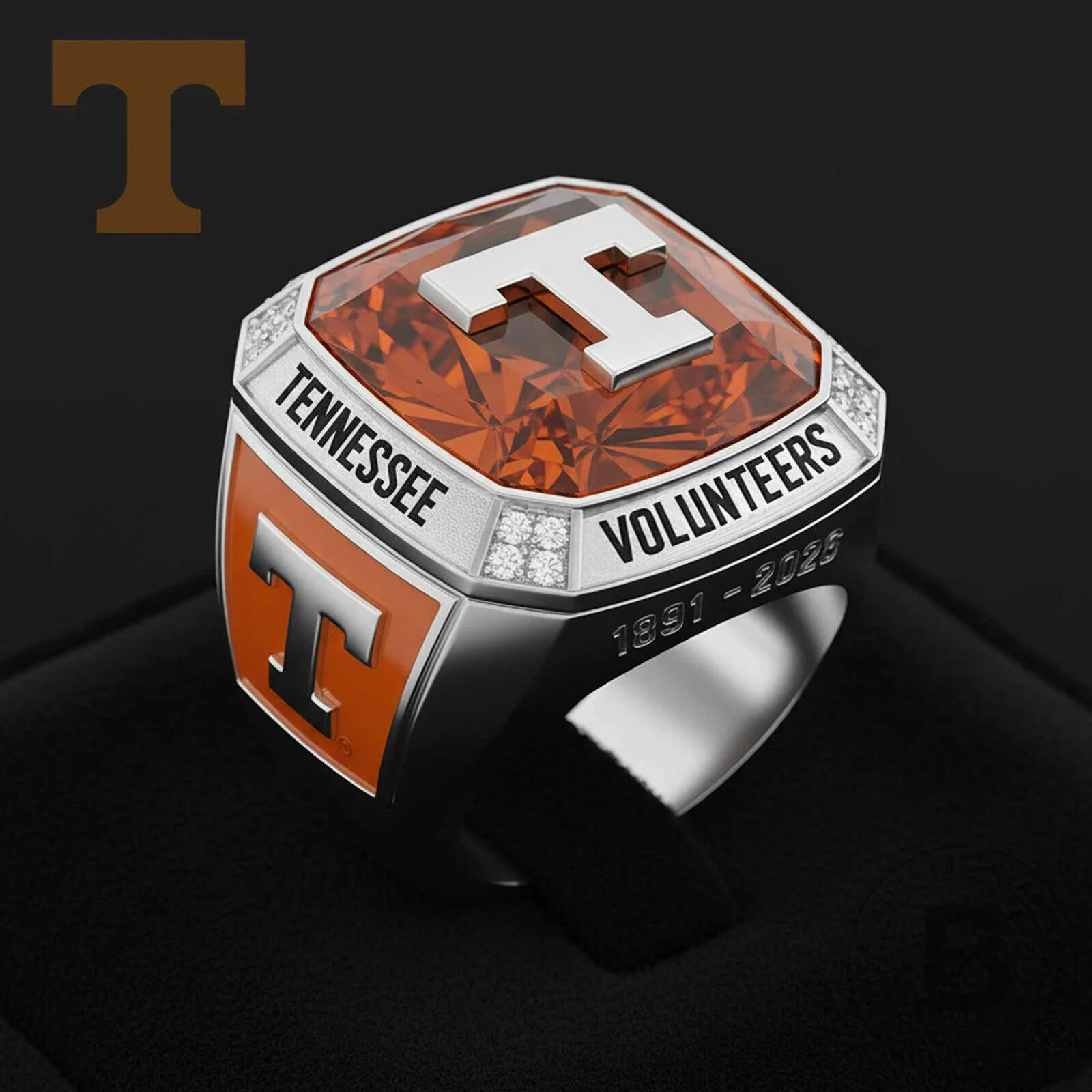 Tennessee Volunteers Football Team Orange Crystal Ring