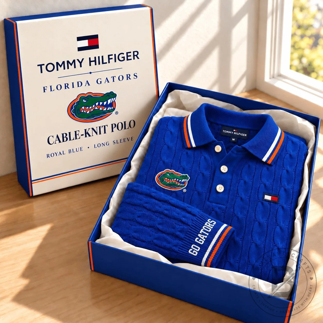 Florida Gators Tommy Hilfiger Royal Blue Cable-Knit Long Sleeve Polo Shirt
