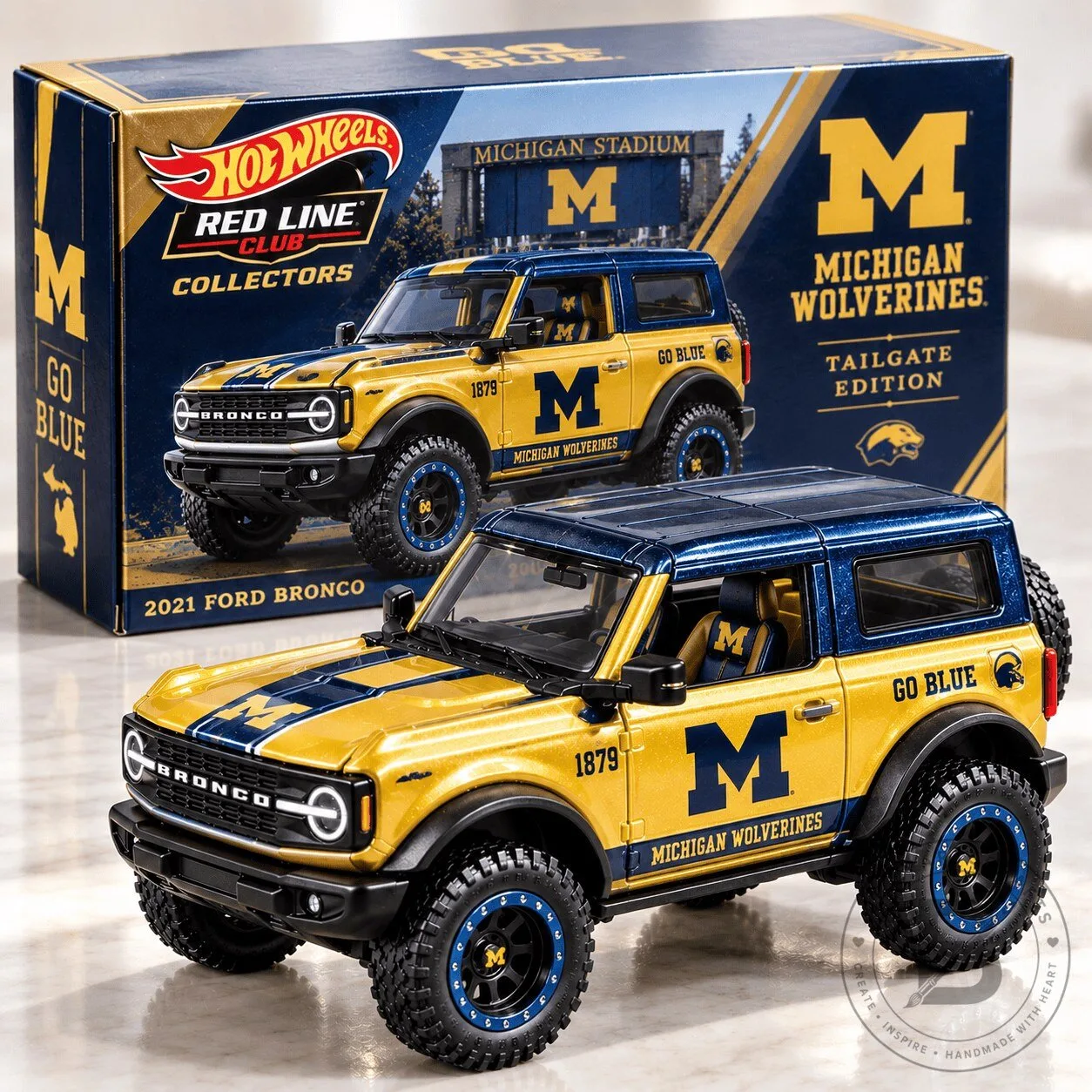Hot Wheels Michigan Wolverines Ford Bronco Tailgate Edition Diecast Car