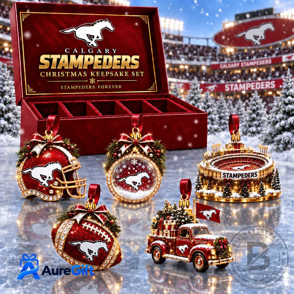 Calgary Stampeders Canadian Football League Christmas Keepsake Ornament Set