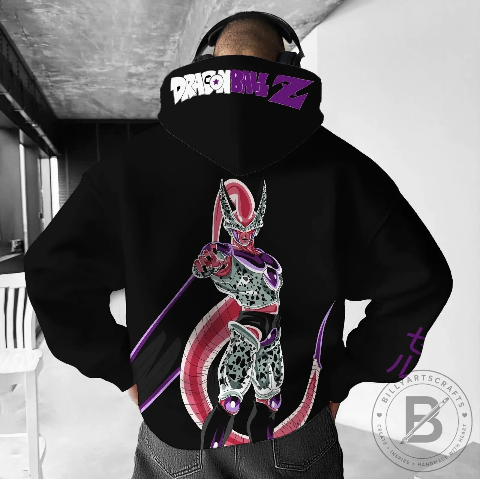 Dragon Ball Z Cell Saga Perfect Cell Anime Graphic Black Hoodie