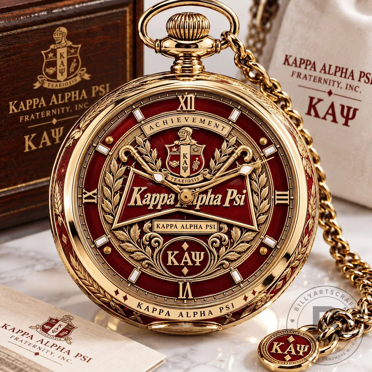 Kappa Alpha Psi Fraternity Gold Plated Vintage Pocket Watch with Chain