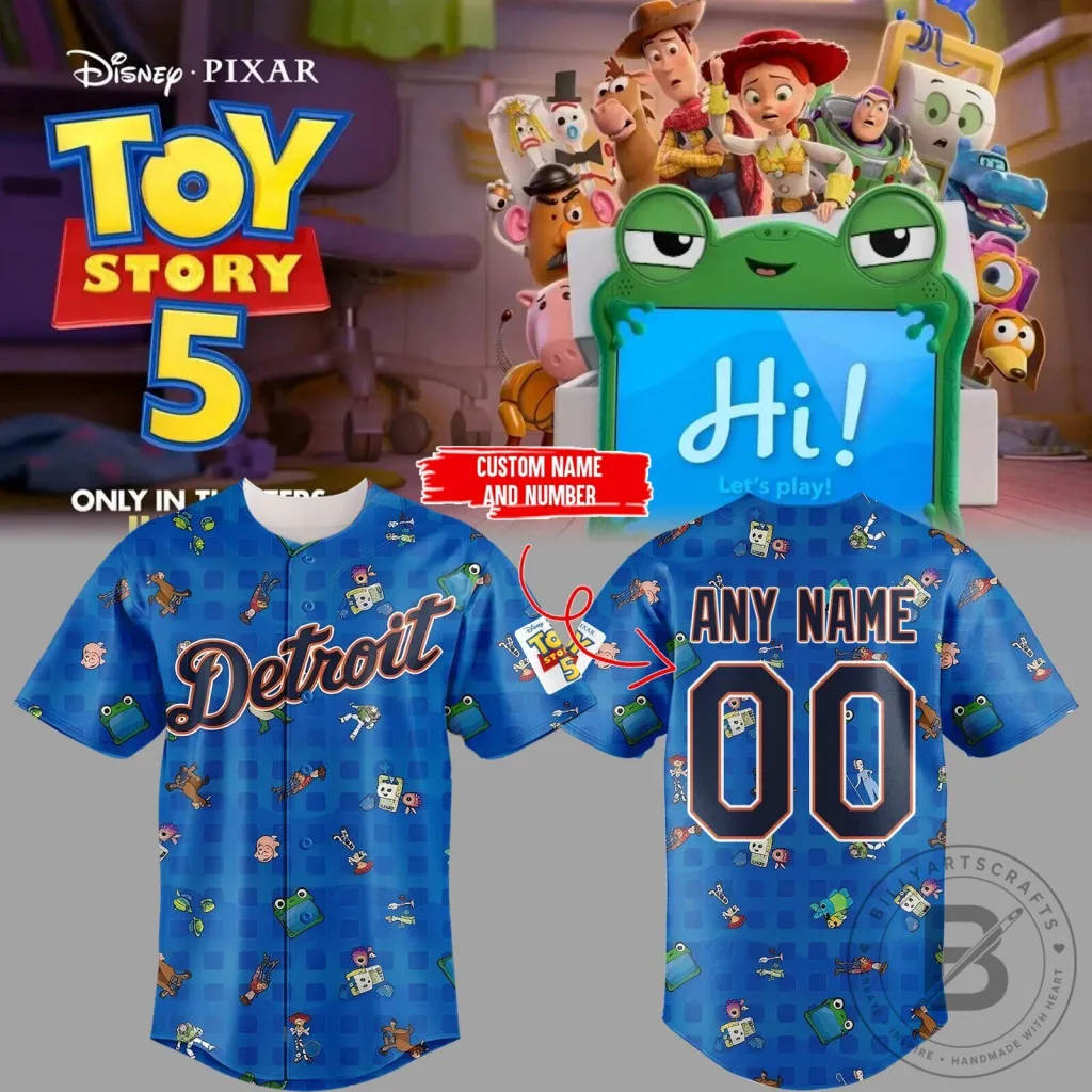 Toy Story 5 Detroit Baseball Jersey Custom Name And Number Toy Story 5 Detroit Baseball Jersey Custom Name And Number