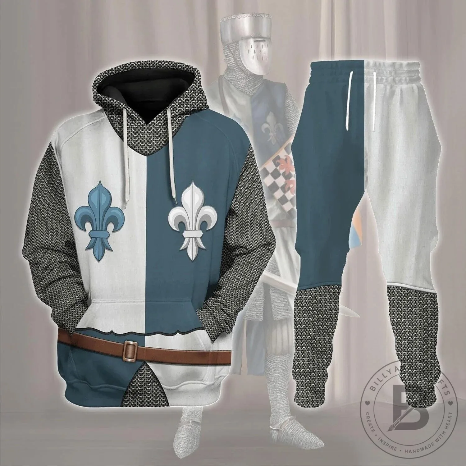 French Knight Medieval Fleur De Lis Armor Chainmail Costume Hoodie