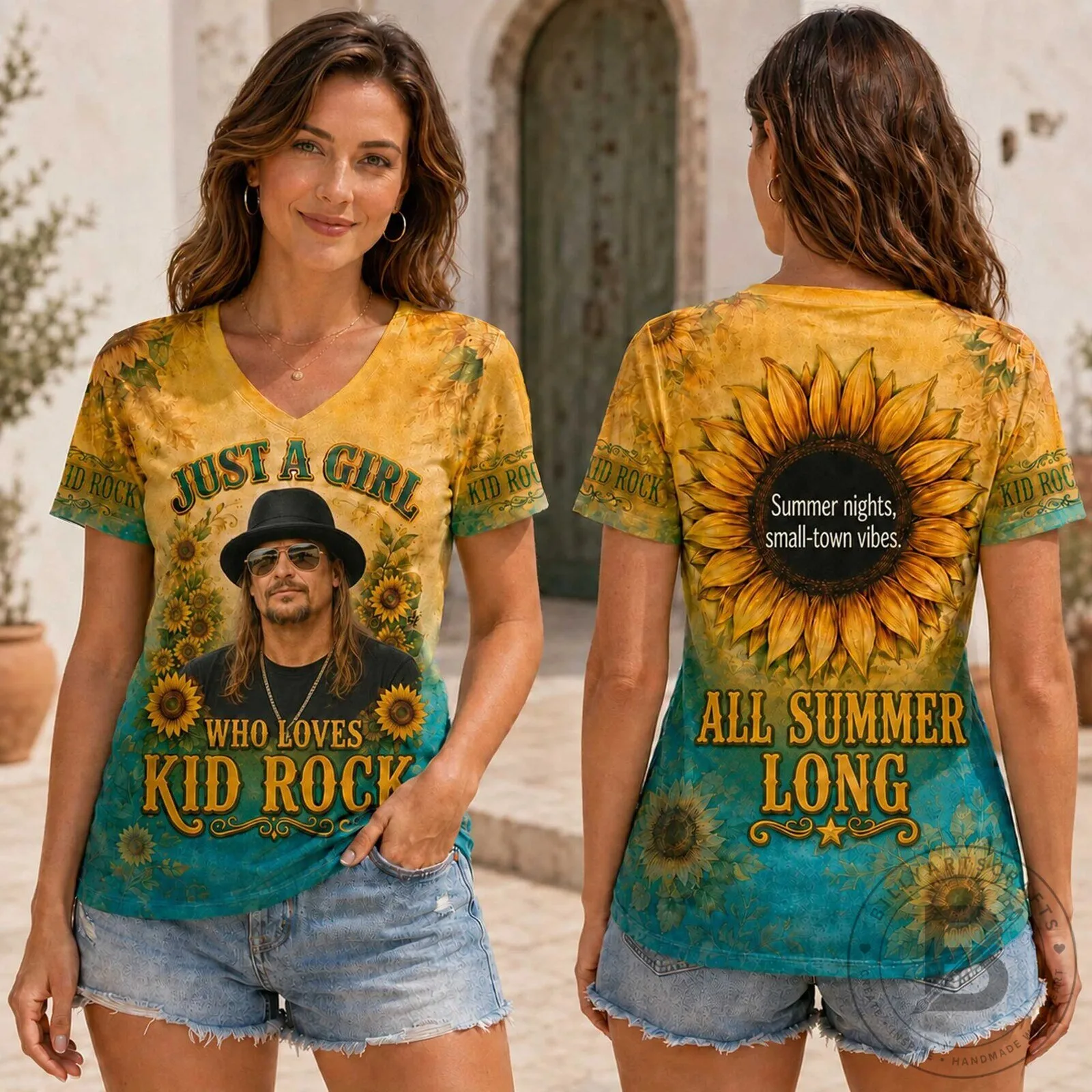 Kid Rock Sunflower Graphic Vintage Tour Short Sleeve T-Shirt for Women