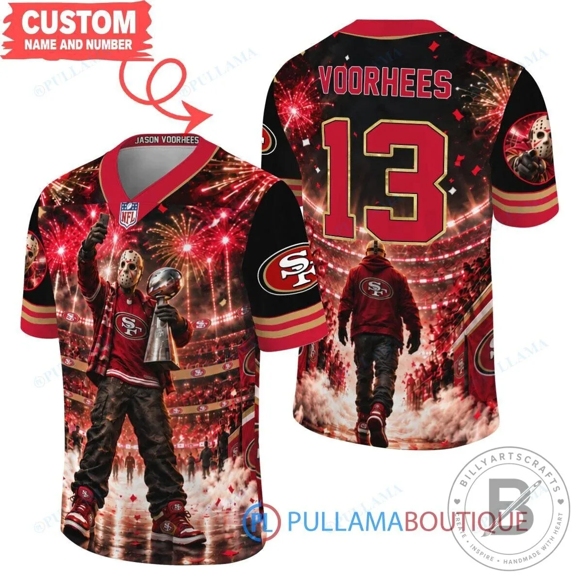 San Francisco 49ers Jason Voorhees Super Bowl Trophy Football Jersey