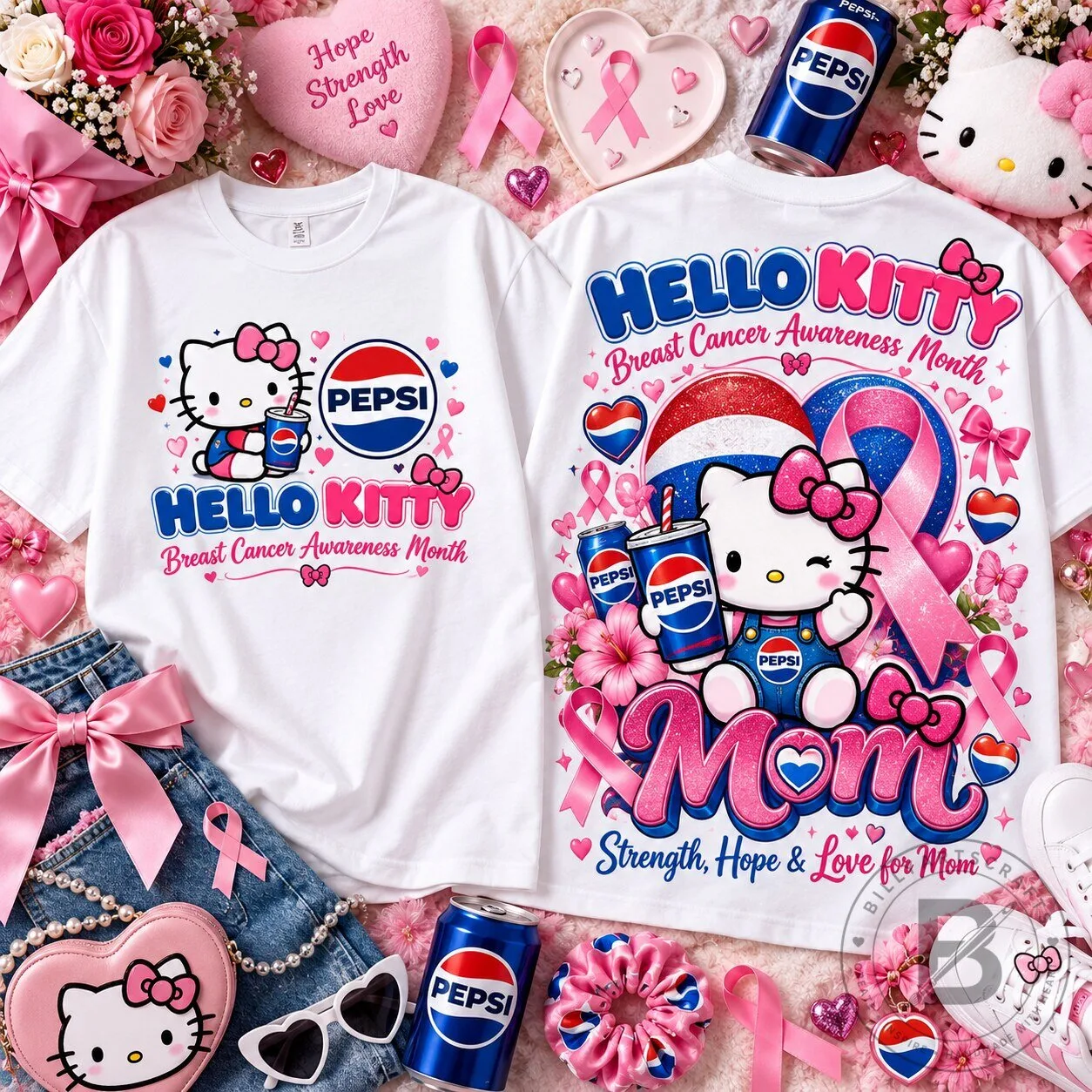 Hello Kitty Pepsi Breast Cancer Awareness Month Mom White T-Shirt