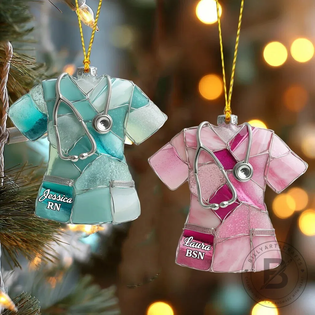Personalized Nurse Scrub Top Stethoscope Christmas Tree Ornament