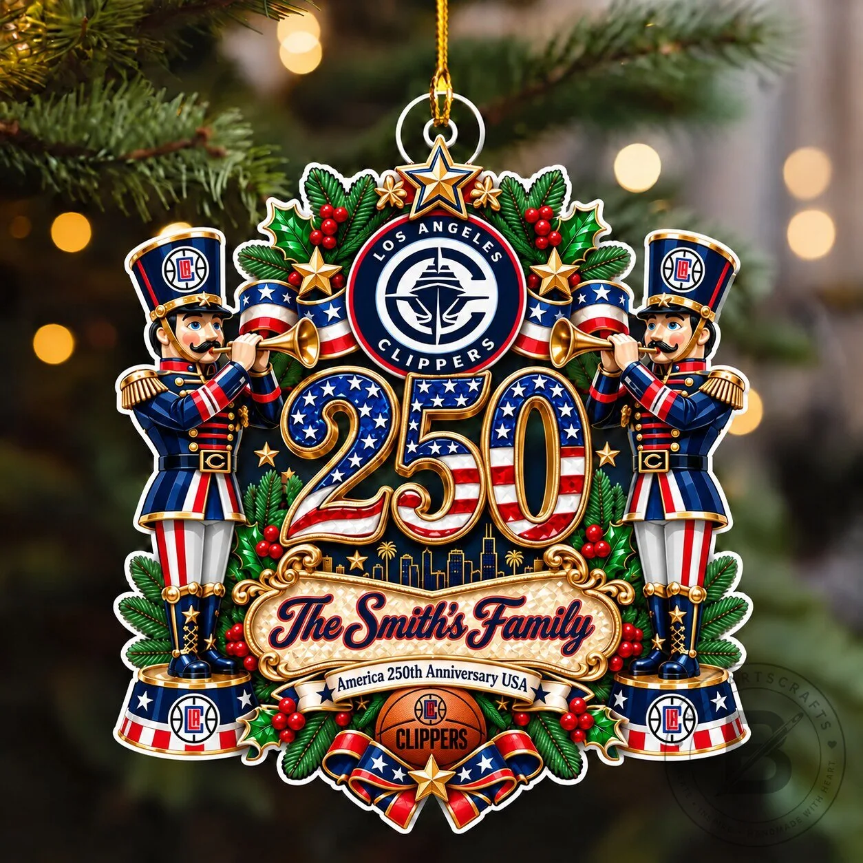 Los Angeles Clippers Basketball Team America 250th Anniversary Christmas Ornament