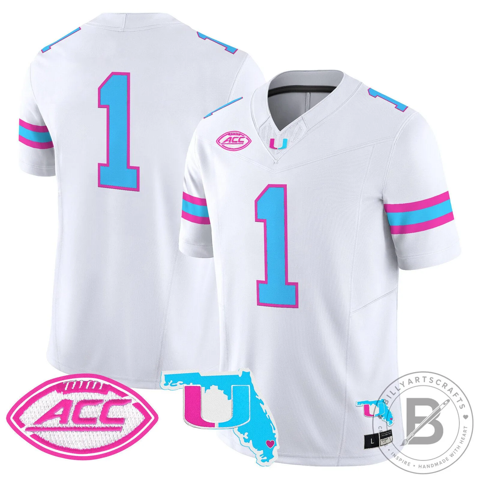 Miami Hurricanes Vice City Football Jersey White Number One