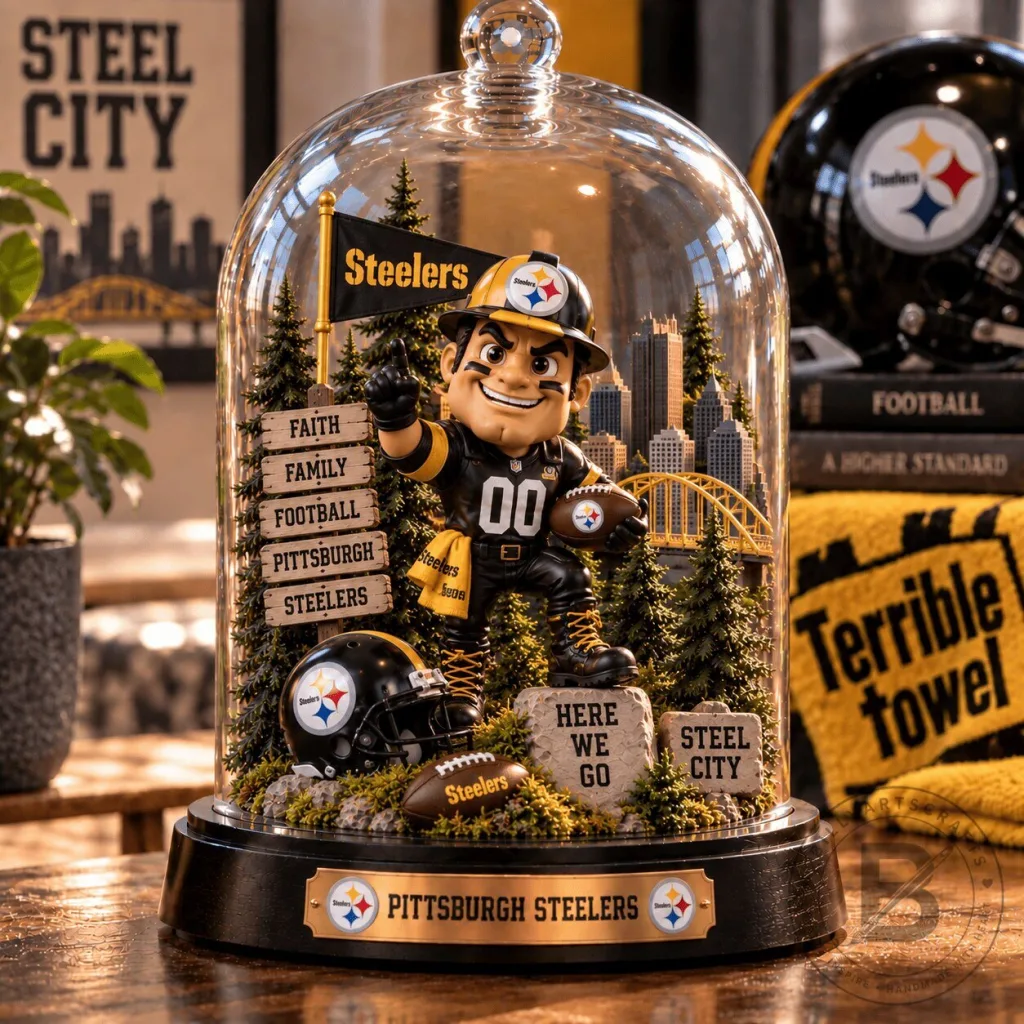 Pittsburgh Steelers Mascot Football City Glass Dome Display Figurine Pittsburgh Steelers Mascot Football City Glass Dome Display Figurine
