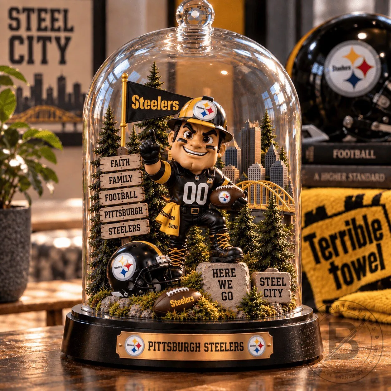 Pittsburgh Steelers Mascot Football City Glass Dome Display Figurine