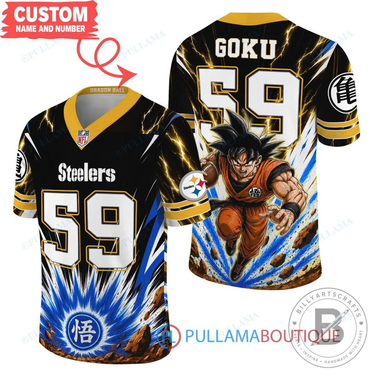 Pittsburgh Football Team Goku Super Saiyan Dragon Ball Z Jersey 2 Pittsburgh Football Team Goku Super Saiyan Dragon Ball Z Jersey