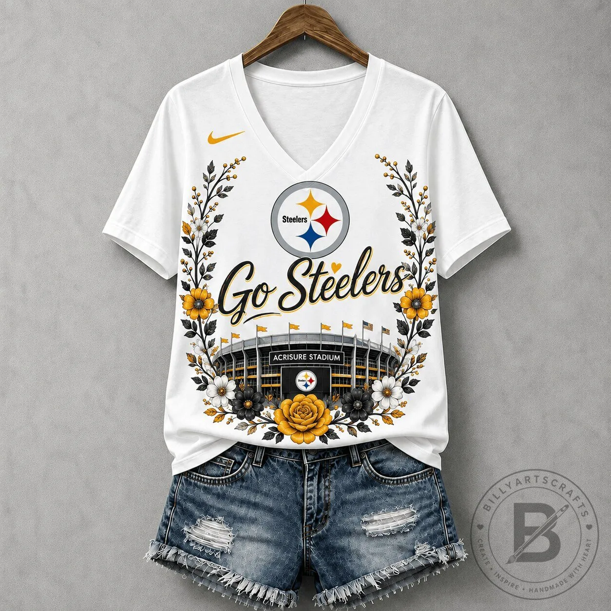 Floral T-Shirt for Fans of Pittsburgh Football at Acrisure Stadium