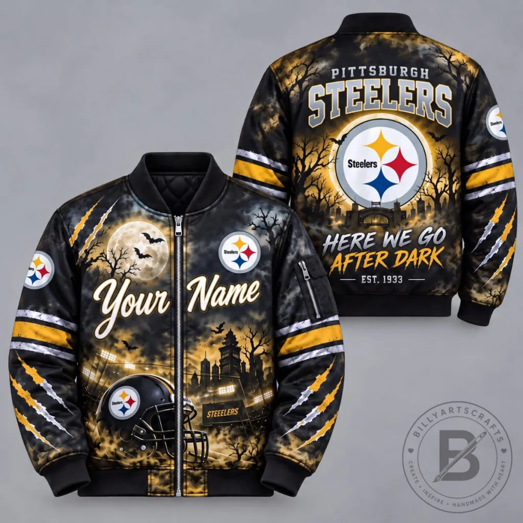 Pittsburgh Steelers Football Bomber Jacket with Custom Name Pittsburgh Steelers Football Bomber Jacket with Custom Name