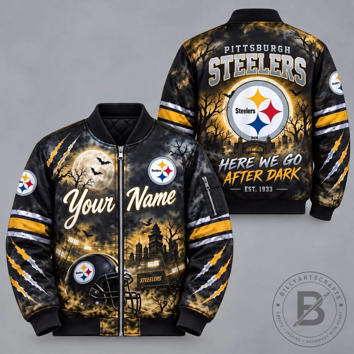 Pittsburgh Steelers Football Bomber Jacket with Custom Name 5 Pittsburgh Steelers Football Bomber Jacket with Custom Name