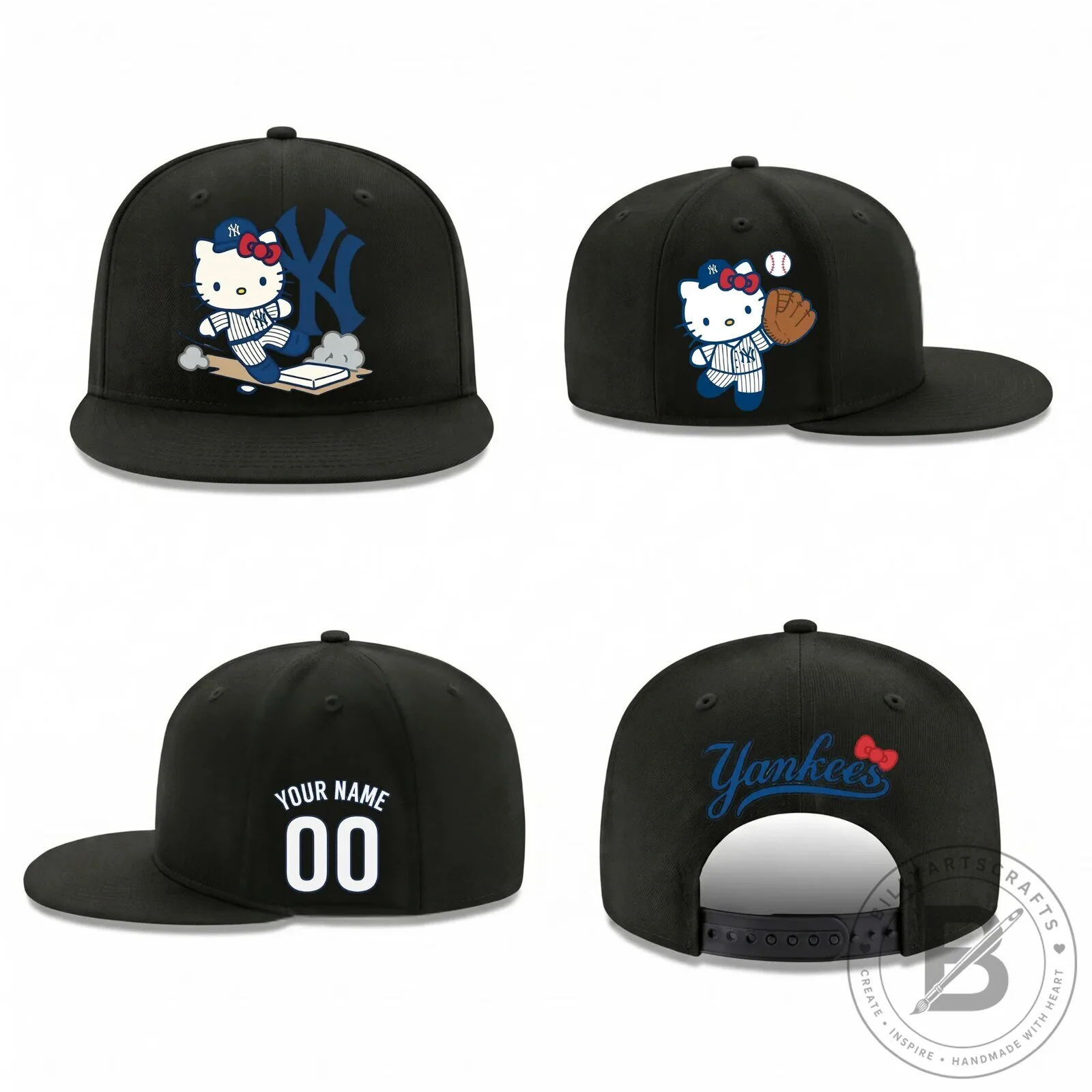 New York Yankees Hello Kitty Baseball Personalized Snapback Cap Hat