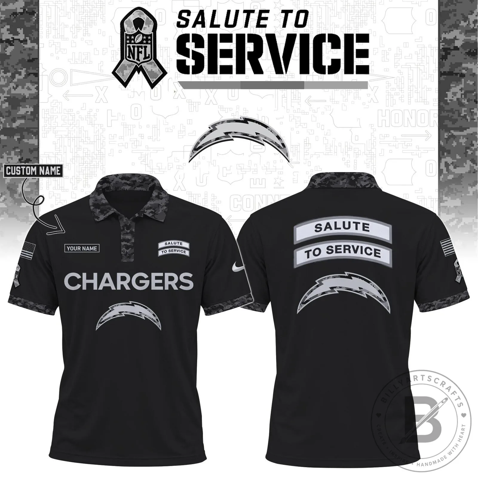 Los Angeles Chargers Salute To Service Black Polo Shirt