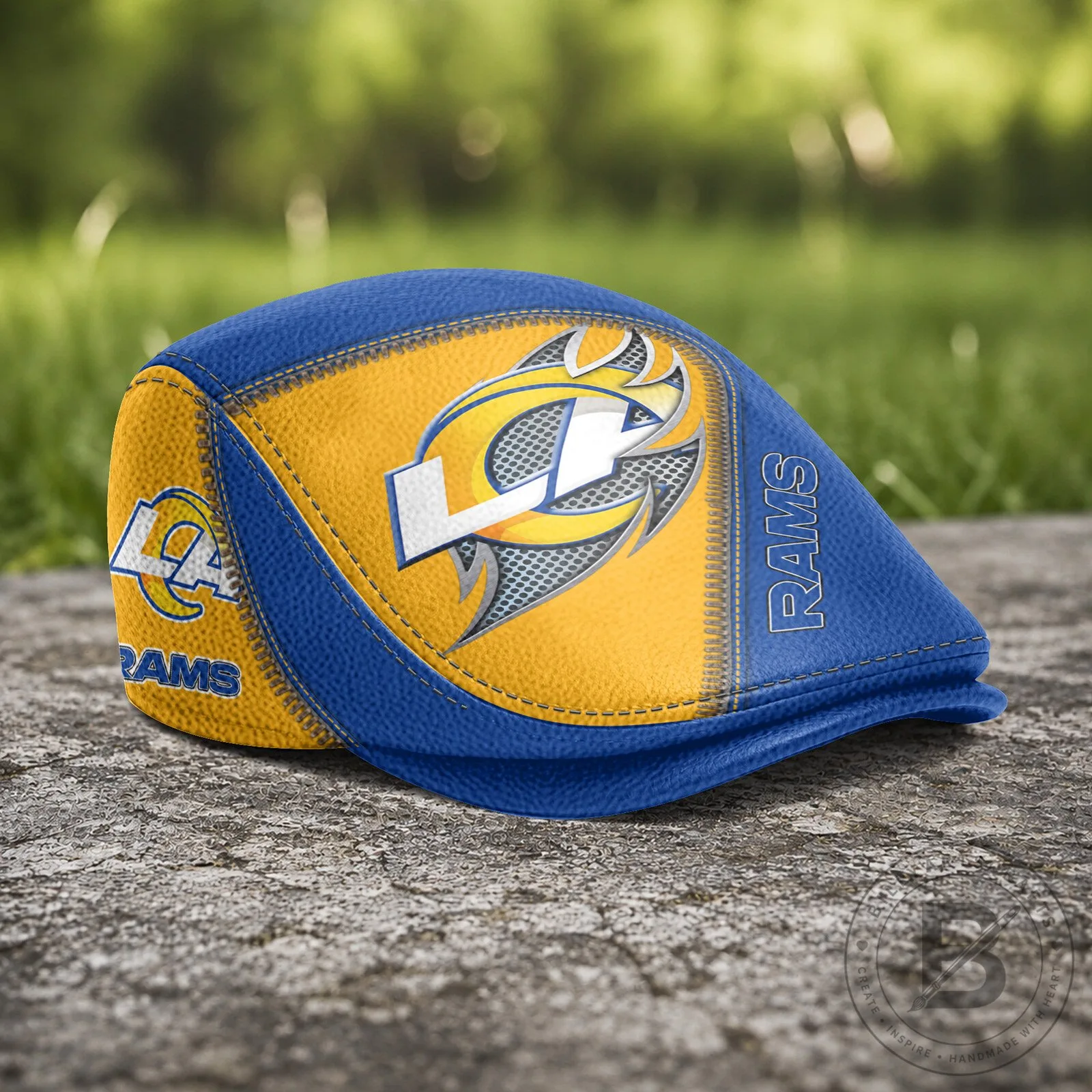 Los Angeles Rams NFL Football Team Logo Blue and Yellow Flat Cap Hat