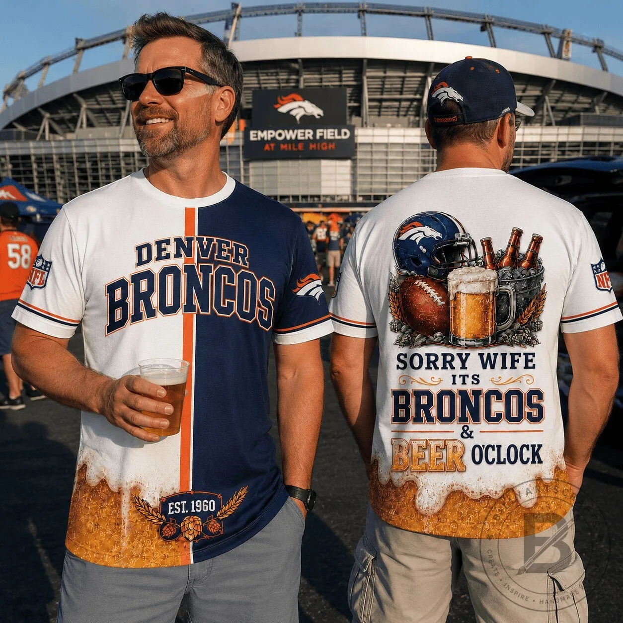 Denver Broncos Match Day Beer O'Clock Funny Football Fan T-Shirt
