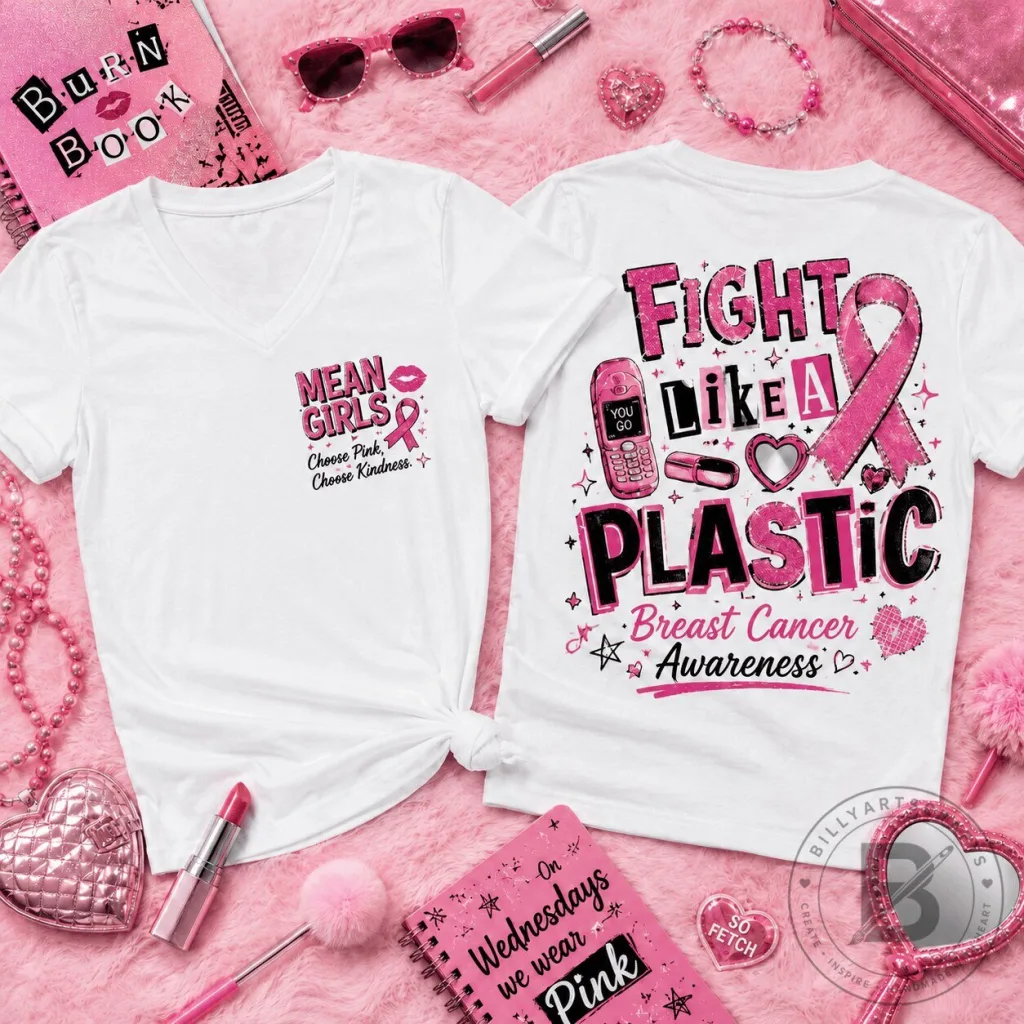 Plastic Breast Cancer Awareness T-Shirt Mean Girls Fight Like a Boss Plastic Breast Cancer Awareness T-Shirt: Mean Girls Fight Like a Boss