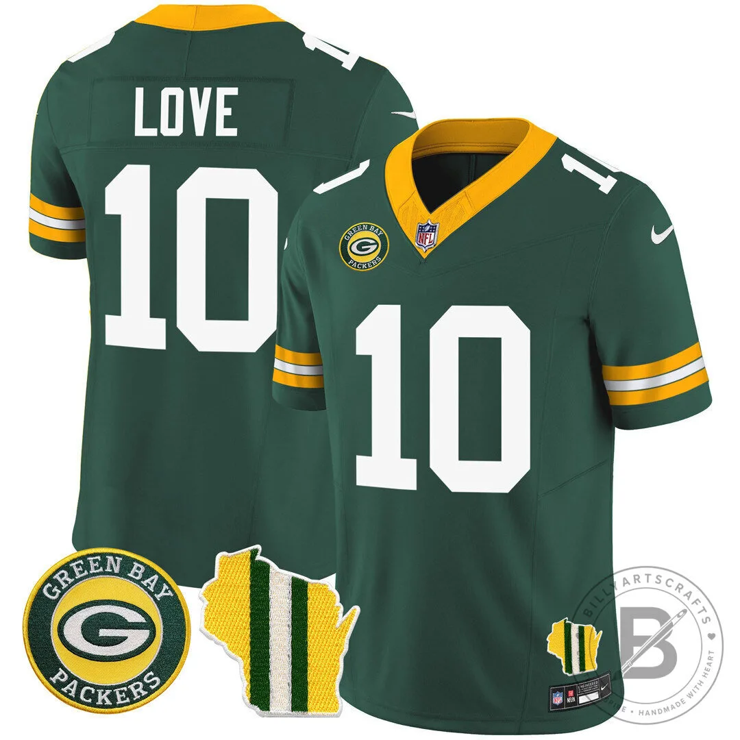 Green Bay Packers Jordan Love Football Jersey Wisconsin State Patch