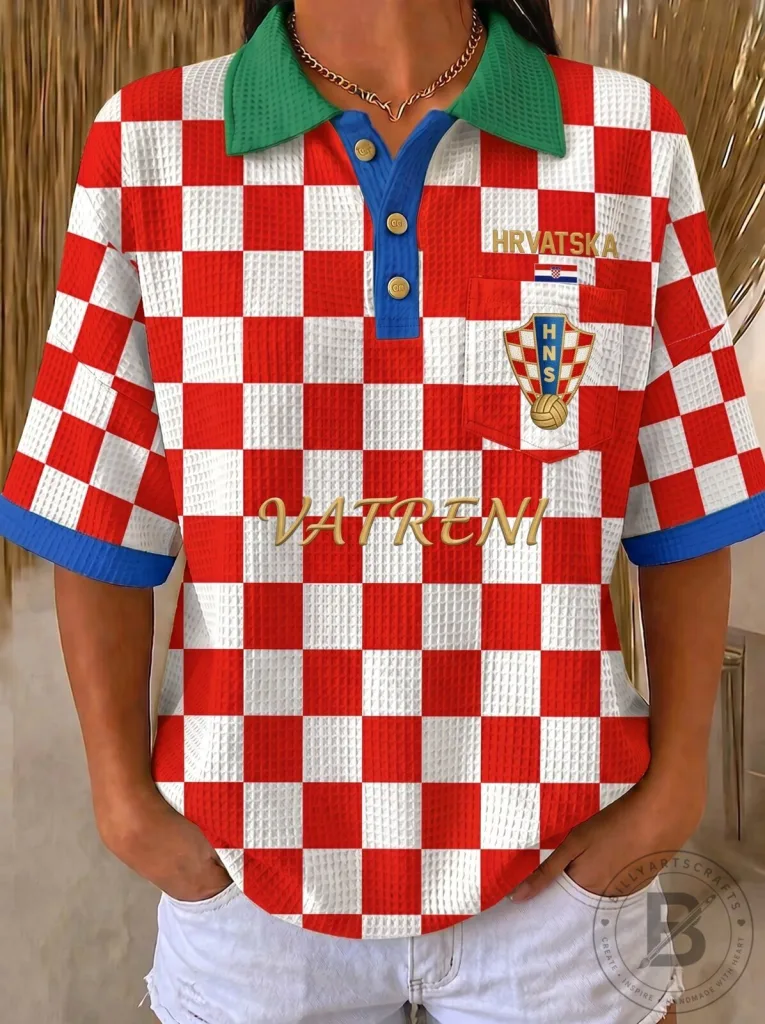 Red and White Checkered Polo Shirt of the Croatia National Football Team