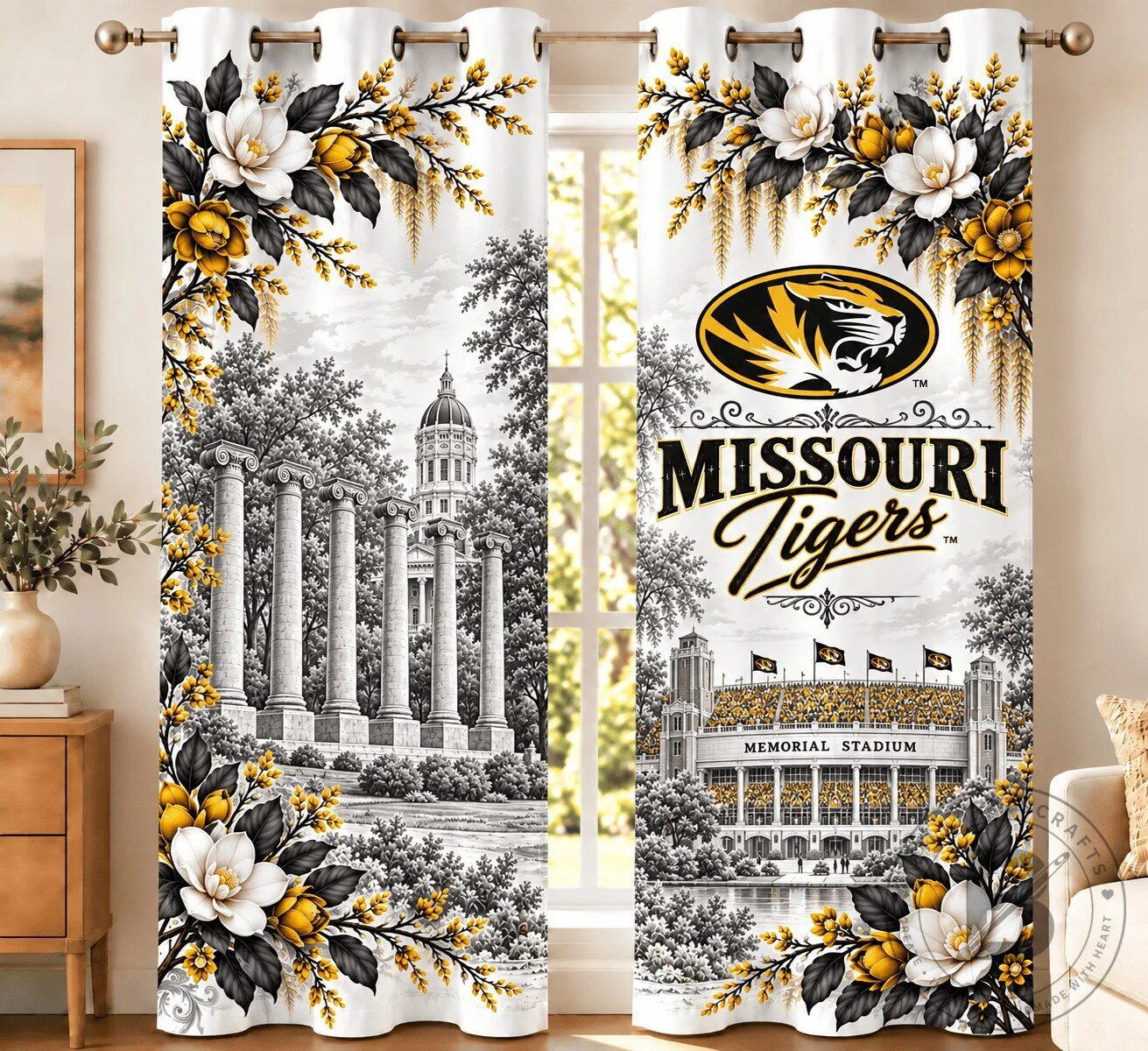 Missouri Tigers NCAA Heritage Floral Team Spirit Window Curtain Panel Set
