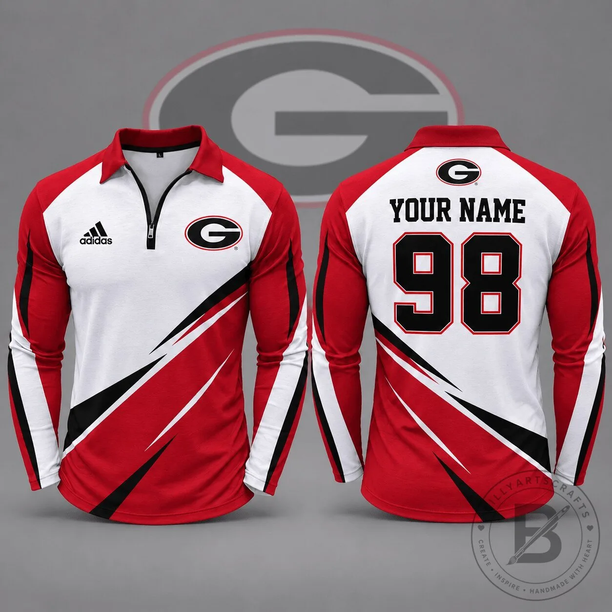 Georgia Bulldogs Personalized Name and Number Dynamic Stripe Long-Sleeve Polo Shirt