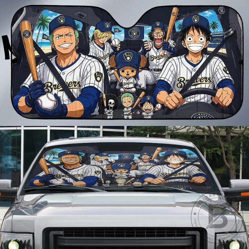 Milwaukee Brewers Baseball One Piece Anime Car Sunshade Windshield Cover