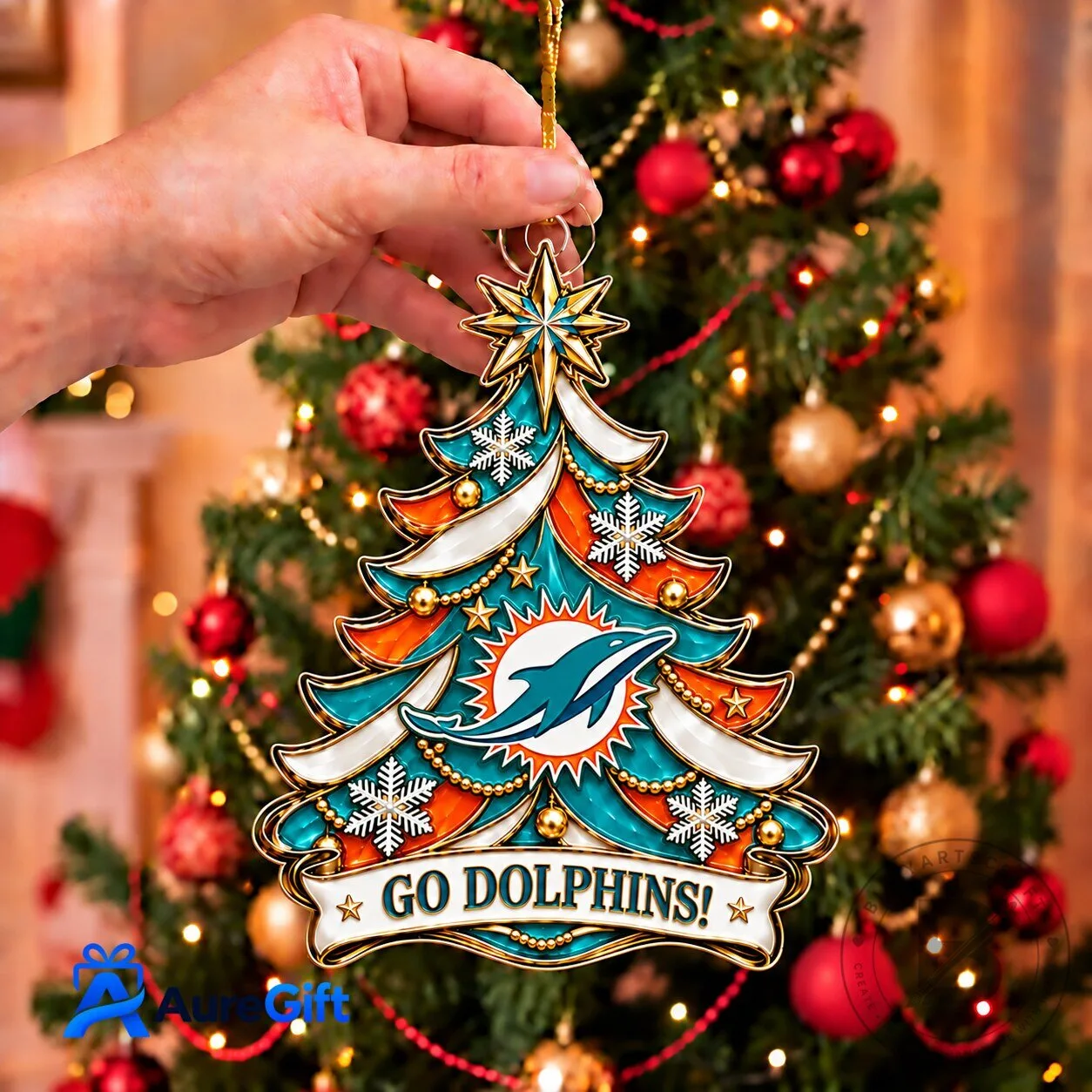 Miami Football Dolphins Christmas Tree Personalized Acrylic Ornament