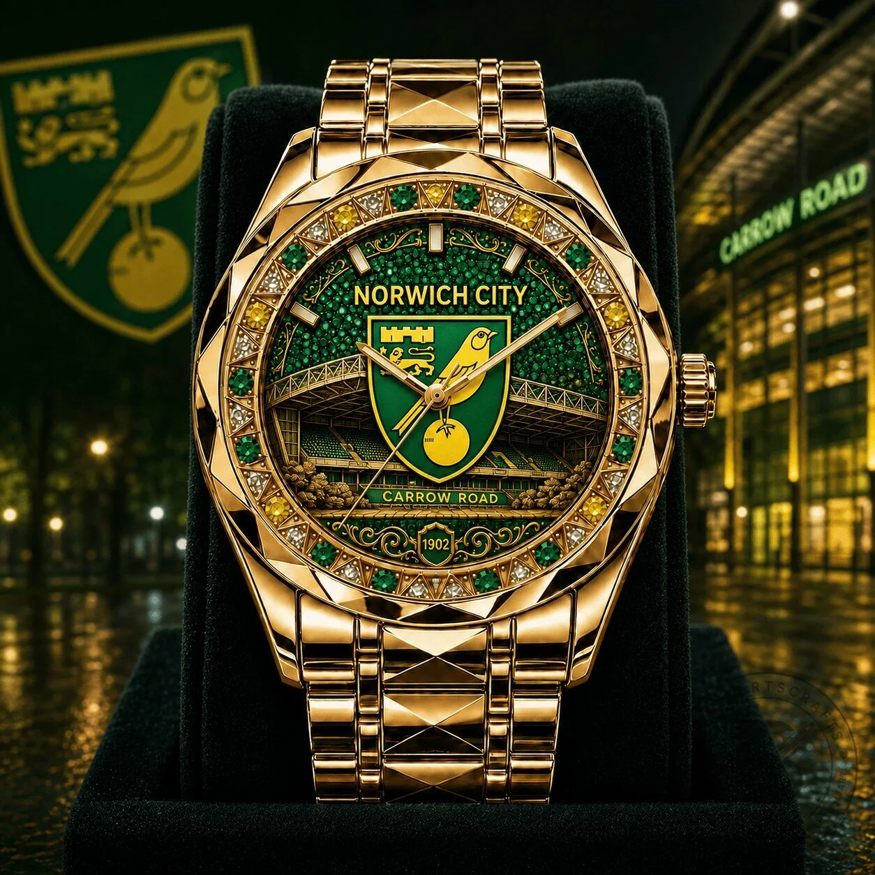 Norwich City Football Club Carrow Road Stadium Gold Tone Wrist Watch